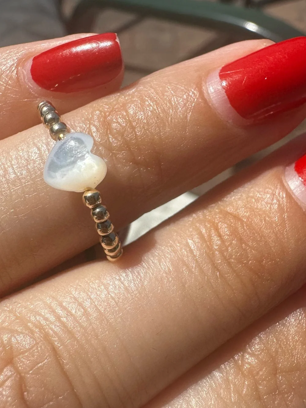 New 14K Solid Gold Heart Pearl Beaded ring Solid 14K gold band ring beaded 6